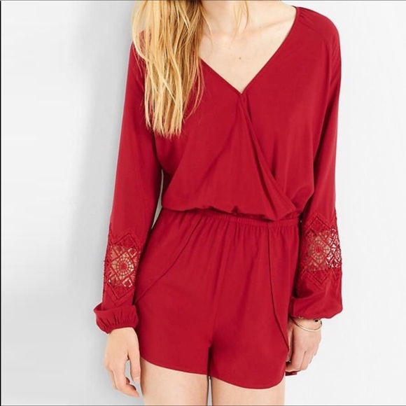 Express Pants - Express red lace tassel boho romper shorts s